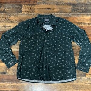 Stitch Note Dark Green Flower Egyptian Cotton Button Down Shirt
